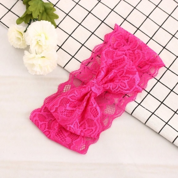 Other - 🔴10/$25 Hot Pink Lace Bowknot Elastic Headband